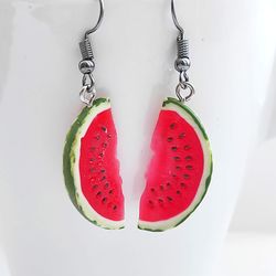 polymer clay earrings watermelon - weird earrings - food cool miniature handmade