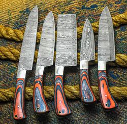 5 pc custom handmade hand forged damascus steel chef knives sets