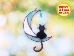 black cat stained glass window hangings, suncatcher crystal, memorial gifts