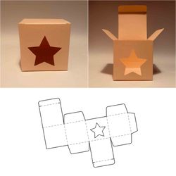 star gift box template, star box, box with window, wedding favor box, party favor box, svg, pdf, cricut, silhouette, dxf