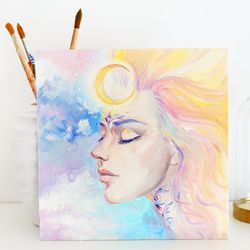 moon goddess painting selena original art moon oil painting on canvas woman portrait artwork