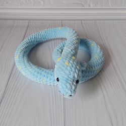 blue snake stuffed. crochet snake