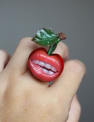 cherry ring, novelty ring, hippie jewelry