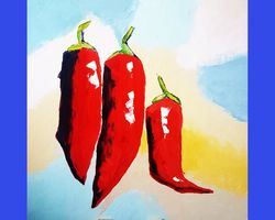 red pepper painting on canvas original art food abstract kitchen wall art still life artwork impasto textured 40 cm