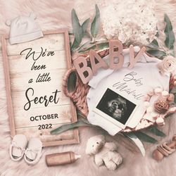 announcing pregnancy digital, neutral baby announcement, baby announcement for social media, facebook instagram