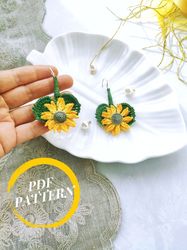 sunflower earrings crochet pattern pdf, crochet flower earrings