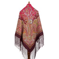 970-7 pavlovo posad russian shawl soft merino wool 58x58" scarf 148x148 cm silk tassels