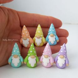 set of 7 pcs spring gnomes / easter gnomes / little gnome figurine / pastel color polka dot gnome for fairy garden