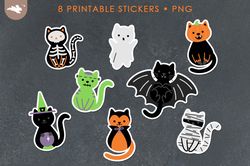 halloween cats sticker bundle, printable digital stickers for cricut