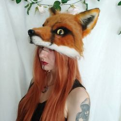 shaman fox headdress faux fur realistic mask adult