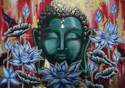 painting golden buddha buddhism original art modern painting