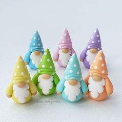 tiny gnome figurine / spring gnomes / little polka dot gnome / pastel color gnome / fairy garden gnomes / gnome gift /