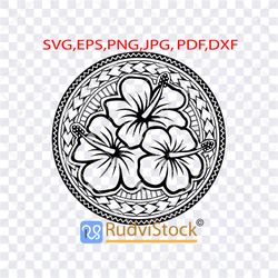 polynesian flower tattoo. tattoo svg. polynesian circle flowers tattoo pattern log.