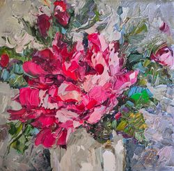 peony painting oil canvas artwork 8 by 8 inch small original art floral painting by natalena