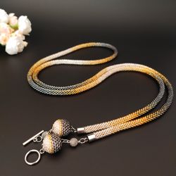 gold and black long beaded necklace for women, jewelry gift for the 40th anniversary, perfect mother-in-law's gift