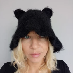 cat ear hat crochet mocher bucket hat black cat ear beanie pussy hat