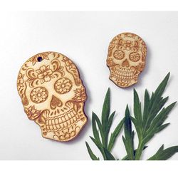 10 pcs diy wood sugar skull, wood earrings blanks, halloween decoration, witchy decor, dia de los muertos