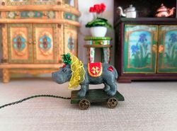 hippo on a cart. vintage toy. circus toy.1:12 scale.