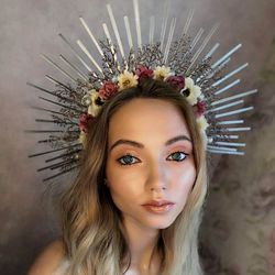 silver halo flower woman adult crown gold halo headpiece sun goddess headpiece maternity photoshoot birthday festival