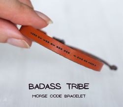 badass tribe morse code bracelet, best friend gifts, friendship bracelet, leather bracelet, christmas gift