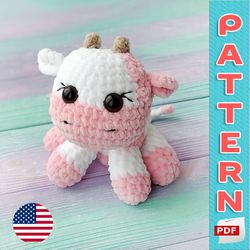 strawberry cow crochet pattern, amigurumi plush toy