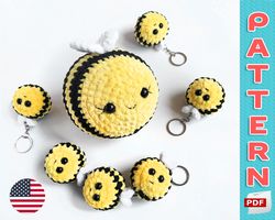 BUNDLE 3IN1 BEE CROCHET PATTERN, AMIGURUMI BUMBLEBEE KEYCHAIN PLUSH TOY