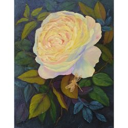 rose painting dragonfly original art floral wall art oil painting canvas art