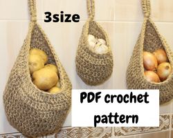 pdf file crochet pattern of hanging baskets for vegetables and fruits. step by step crocheting a set of wall baskets