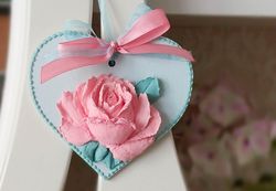 hanging heart with 3d pink rose mother's day gift gift for her birthday gift valentine's day gift wedding floral decor