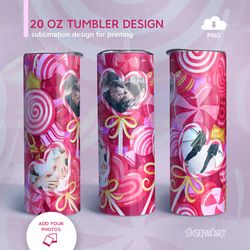 heart photo tumbler template, 20 oz skinny tumbler sublimation design, love, sweet hearts with photos, png digital downl