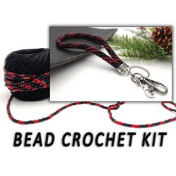 bead crochet kit key wrist strap, diy kit lanyard for keys, diy kit wristlet keychain