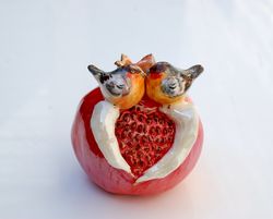 pomegranate & birds figurine small porcelain vase love birds ceramic fruits ceramic fruits heart statuette decorative