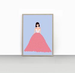 flower dress women |  peony dress painting | floral poster | girl fashion print poster | digital print wall art