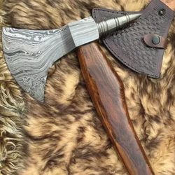 handmade damascus steel hatchet tomahawk hunting viking axe