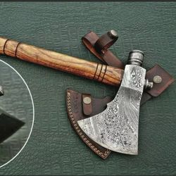 hand forged damascus steel hatchet tomahawk hunting viking axe