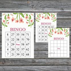Pink flowers bingo game card,Floral bingo game card,Floral Printable Bingo,Flower themed bingo game,INSTANT DOWNLOAD-109