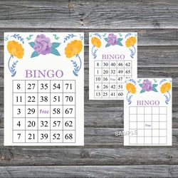 Orange Purple flowers bingo game card,Floral bingo game card,Floral Printable Bingo,INSTANT DOWNLOAD-108