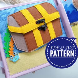 quiet book page pattern, treasure chest pdf pattern, felt baby book pdf  pattern, geometric page pattern