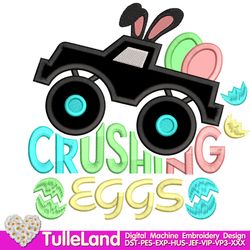 Crushing Eggs Easter Truck Egg Monster Truck Car With Eggs Easter shirt for Boys Design applique for Machine Embroidery