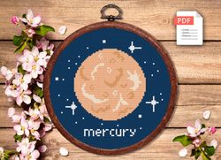 mercury cross stitch pattern, planets cross stitch pattern, mercury pattern, space cross stitch pattern, solar system pa