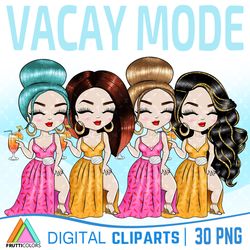 vacay mode clipart bundle - fashion doll png, summer clipart, vacation clipart, pink clipart, dress clipart, best friend