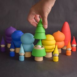 wooden tree toy set opening rainbow