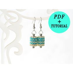 pdf pattern peyote tube earrings, tutorial beaded earrings, step by step tutorial earrings