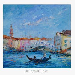 venice painting original art small oil painting 7 by 8 in italian cityscape gondola art, italy grand canal art