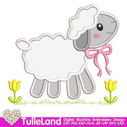 baby easter sheep for girl with bow happy dolly easter lamb girl with bow  design applique for machine embroidery