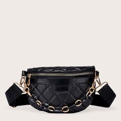 women mini chain decor quilted fanny pack