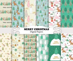 christmas digital paper pack, christmas scrapbook, christmas patterns.