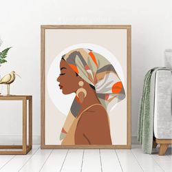 black woman wearing head scarf, printable poster