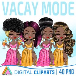 vacay mode clipart bundle - african american fashion doll png, summer clipart, vacation clipart, pink clipart, dress png