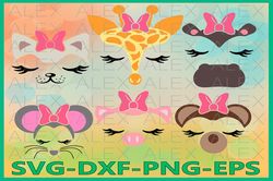 animal face svg, animals with a bow, eyelashes svg